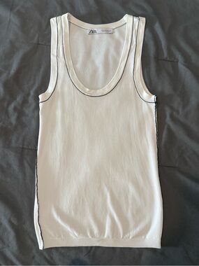 Zara White Tank with Black Contrast Piping